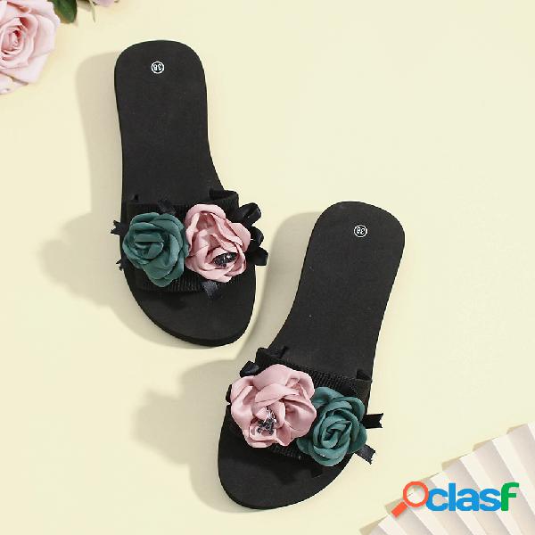 Mulheres flores decoração plataforma Soft chinelos de