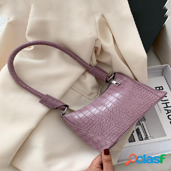 Mulheres pu jacaré sólido ombro casual Bolsa bolsa