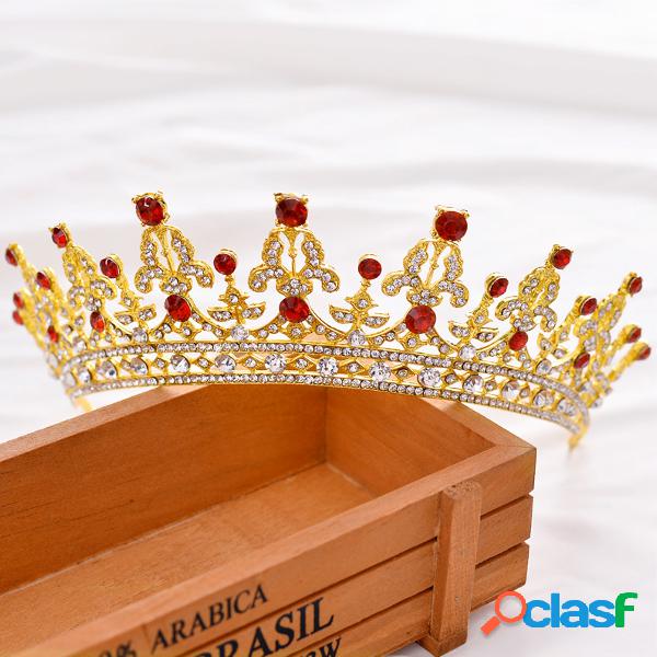 Noiva Ouro Vermelho Strass Cristal Tiara Coroa Princesa