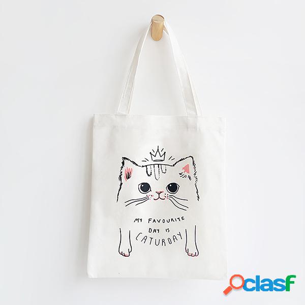 Ombro de lona de impressões de gato fofo Bolsa casual Bolsa