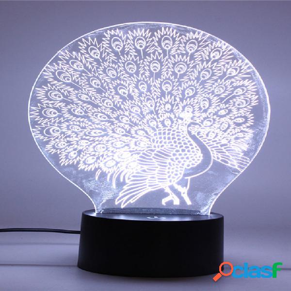 Peacock 3D Acrylic LED Night light 7 cores Touch Candeeiro