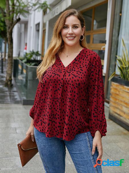 Plus Blusa de mangas compridas tamanho leopardo com decote