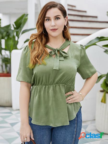 Plus Blusa de meia mangas com decote em V, alça elástica,