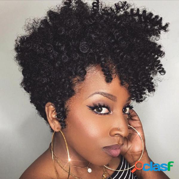 Preto natural curto encaracolado perucas afro preto feminino