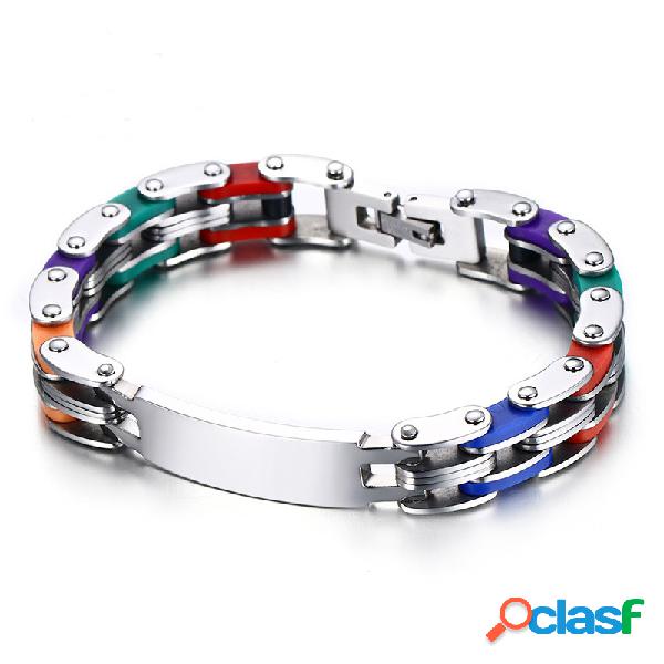 Pulseira Moderna Polida Masculina de Silicone Cadeia de Aço