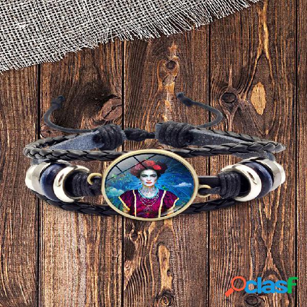 Pulseira ajustável de couro masculino e feminino com