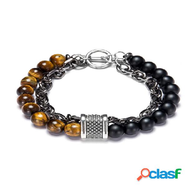 Pulseira de corrente masculina de pedra natural com