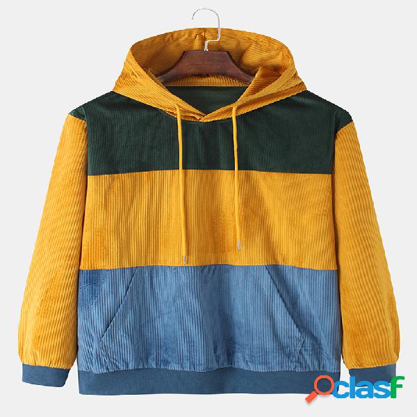Pulôver com capa de veludo cotelê masculino colorido com