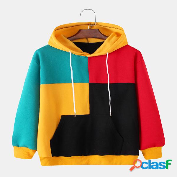 Pulôver masculino com costura de bloco de cores canguru e