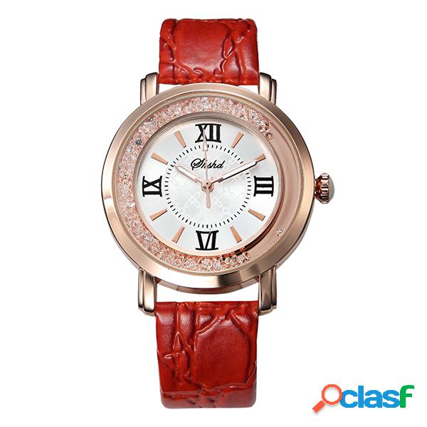 Relógio Luxuoso Feminino Strass Errático Pulseira de Couro