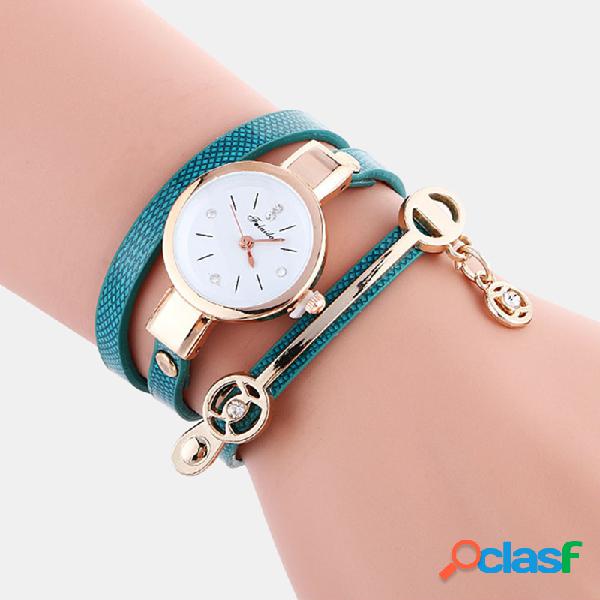 Relógio retro pu com strap strass multicamada de metal