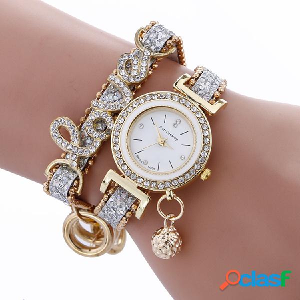 Relógios de pulso de quartzo da moda em liga de ouro strass
