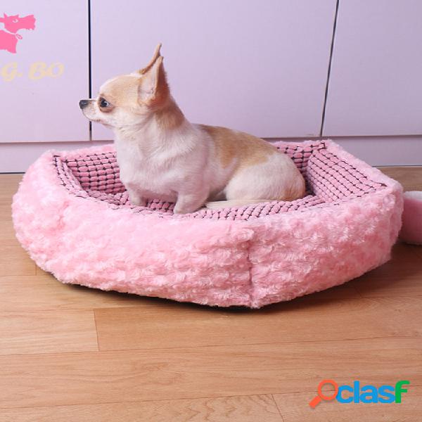 Rosa Rosa Veludo Pet Dormir Cama Kennel Dog Cat Inverno Cama