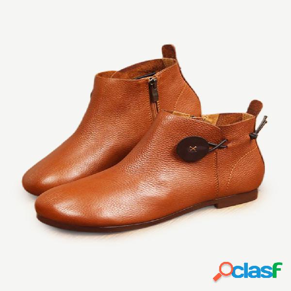 SOCOFY Couro Genuíno Botas vintage com costura de botão e