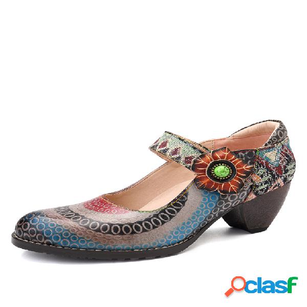 SOCOFY Floral Couro Genuíno Círculo de emenda Padrão