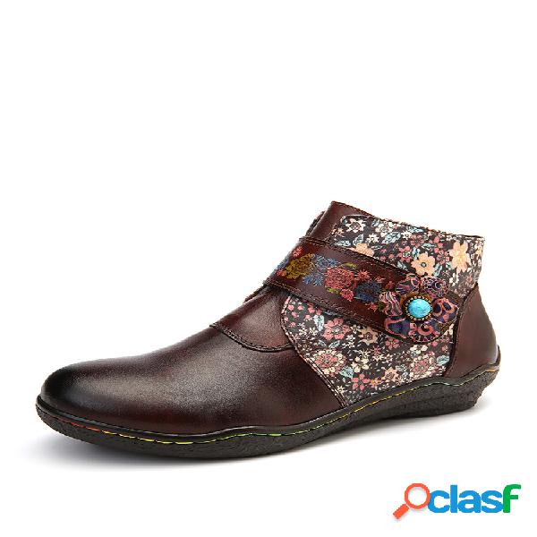 SOCOFY Retro Pequenas Flores Colorful Costura Soft Botas de