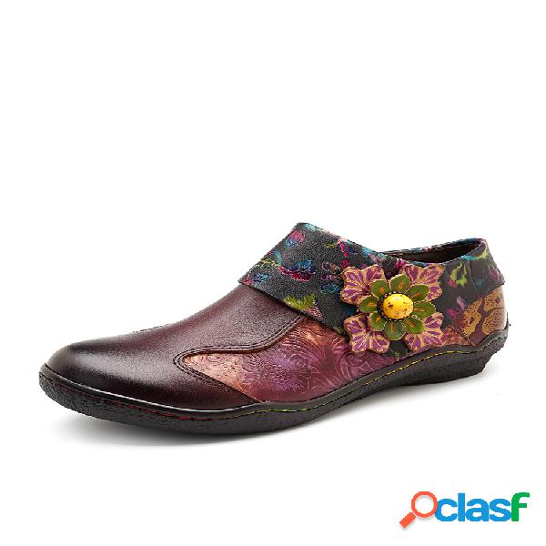 SOCOFY Retro Pintado à Mão Emendas Florais Padrão Sapatos