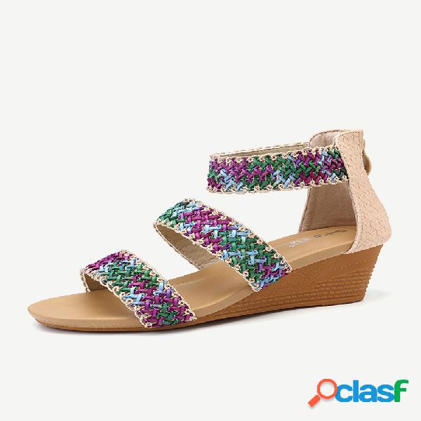 Sandálias femininas casuais boêmia trançadas peep toe com