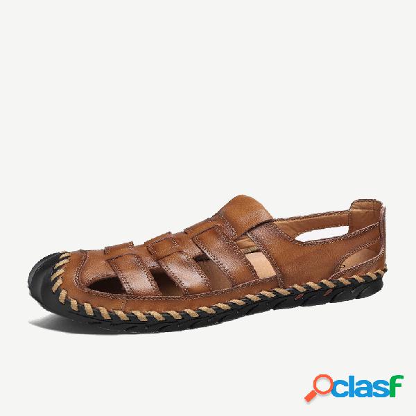 Sandálias masculinas com costura à mão resistente ao