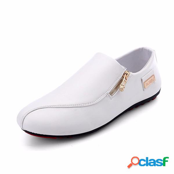 Sapatos de costura masculinos com zíper em cor branca pura