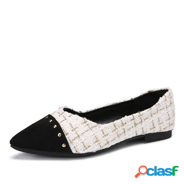 Sapatos planos femininos com costura penteada bico fino para