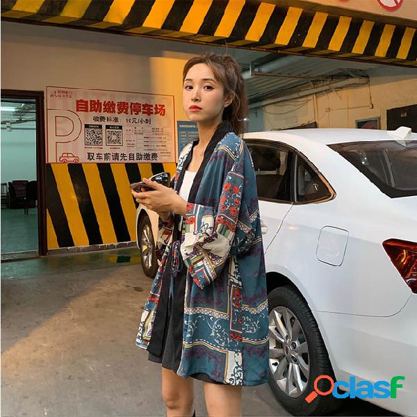 Solto Casual Retro Hong Kong-estilo Impresso Cardigan Manga