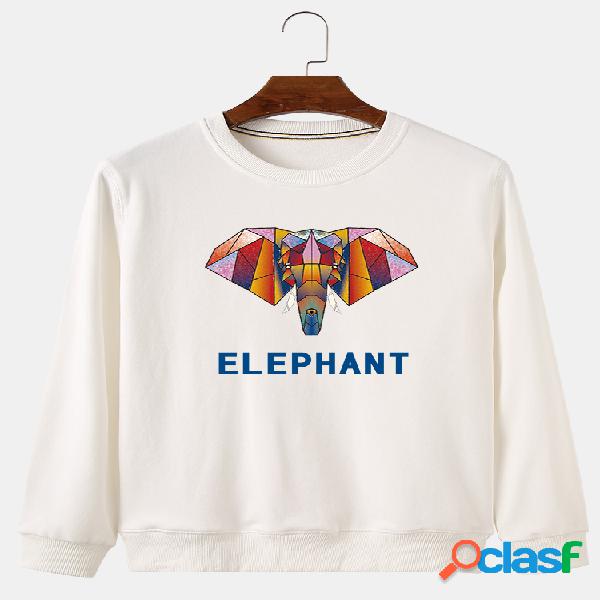 Suéter casual masculino Colorful com estampa elefante de