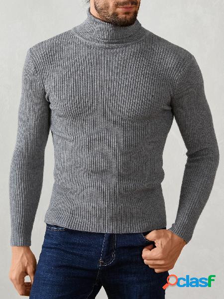 Suéter casual masculino de gola alta manga comprida malha