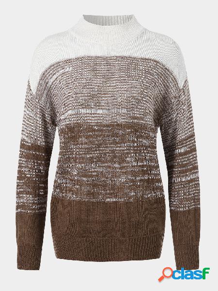 Suéter casual patchwork de mangas compridas com gola alta