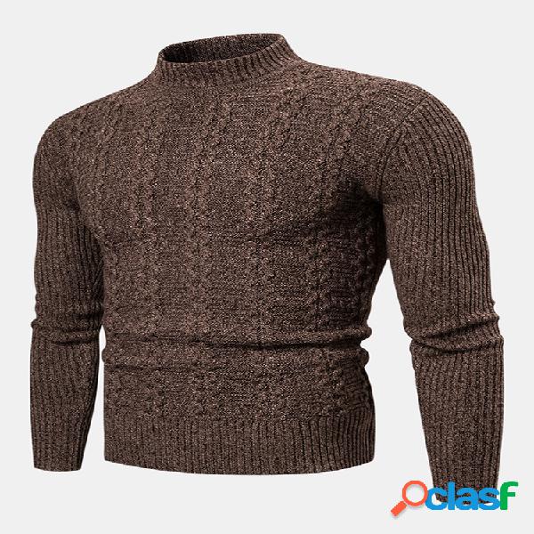 Suéter de malha masculina simples de algodão cor sólida