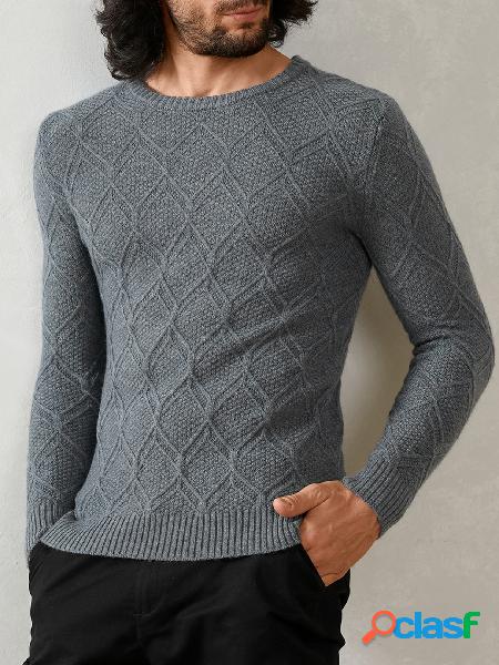 Suéter magro casual masculino em malha redonda com decote