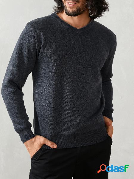 Suéter masculino casual com decote em v manga comprida