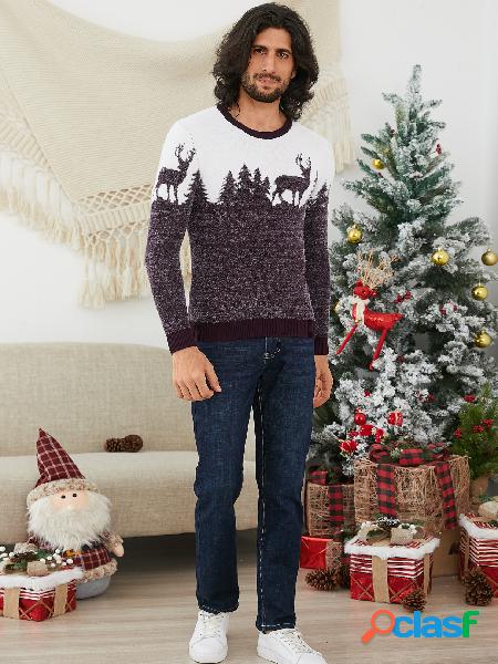 Suéter masculino de tricô masculino com estampa de cervo