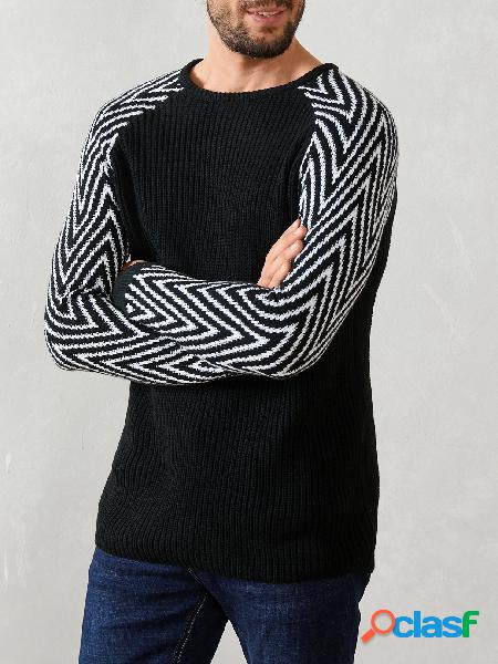Suéter tricotado masculino Chevron Padrão manga raglan