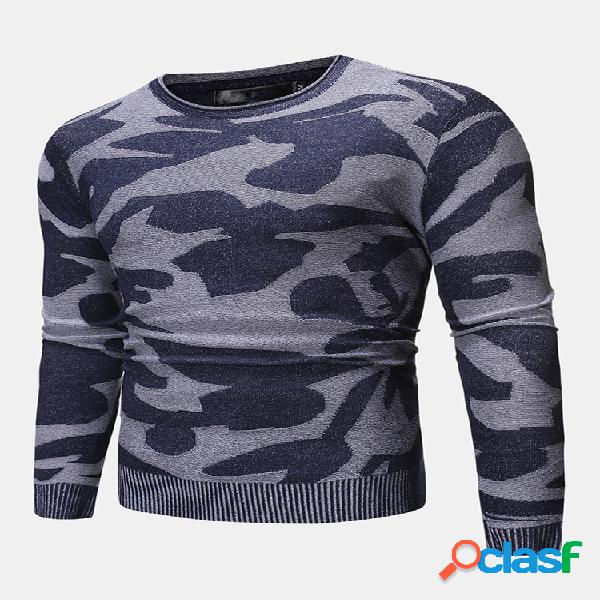 Suéteres masculinos com camuflagem esportiva tricô quente