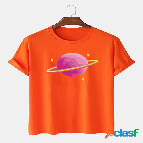 T-shirt casual masculina 100% algodão Rosa Planet Impresso