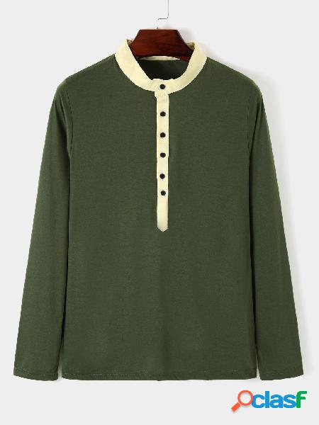 T-shirt casual masculina de outono com colarinho simples