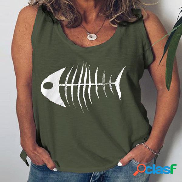 T-shirt com decote em O estampado Fishbone para mulheres