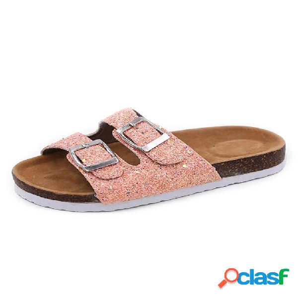 Tamanhos grandes feminino metal Deocr chinelos flats