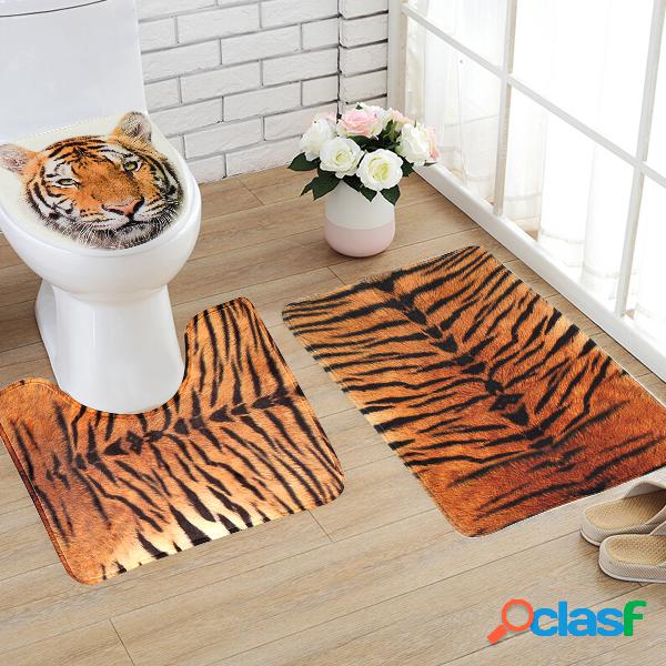 Tapete de toalete Flannel Tiger Padrão Theme Banheiro