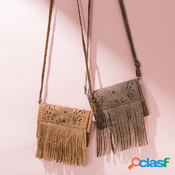 Tassel Hollow Phone Bolsa Cor sólida Lazer Crossbody Bolsas