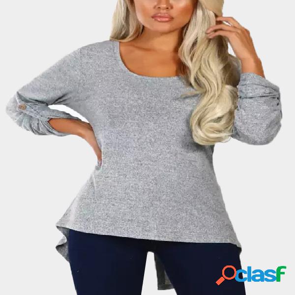 Top de mangas compridas cinza bowknot redondo pescoço
