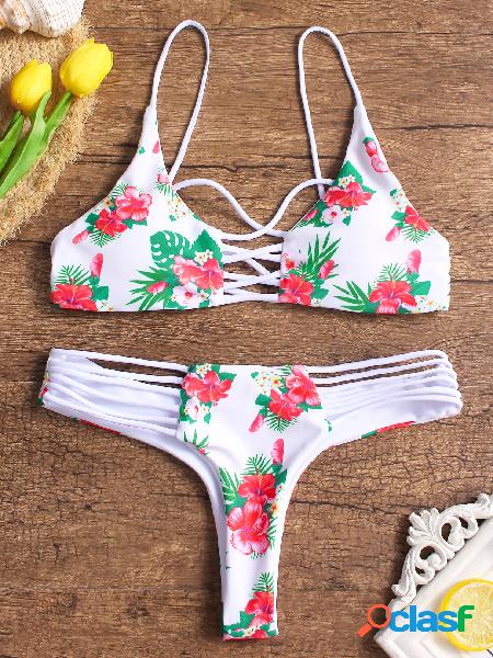 Traje de banho branco aleatório com estampa floral