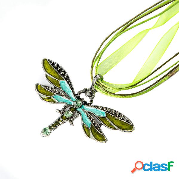 Trendy Colorful Dragonfly Pingente Colares Tecido Strass