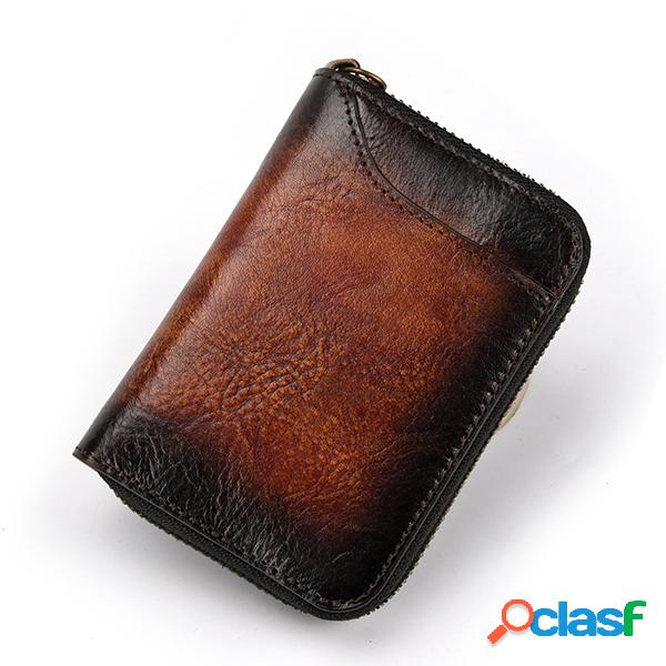 Vintage Couro Genuíno RFID Suporte para cartão de carteira