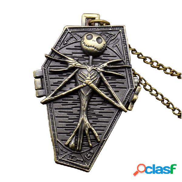 Vintage Punk Skull Nightmare Quartz Pocket Watch Antique Box