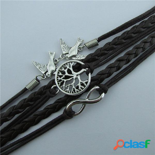 Vintage amor pássaro pulseira liga árvore vida homens