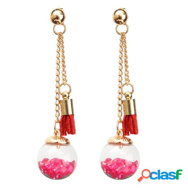 Wishing Ball Crystal Leather Tassel Long Earrings Gift