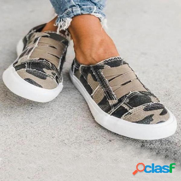 Woemn Leopard Printing Elastic Banda Sapatos de lona casual
