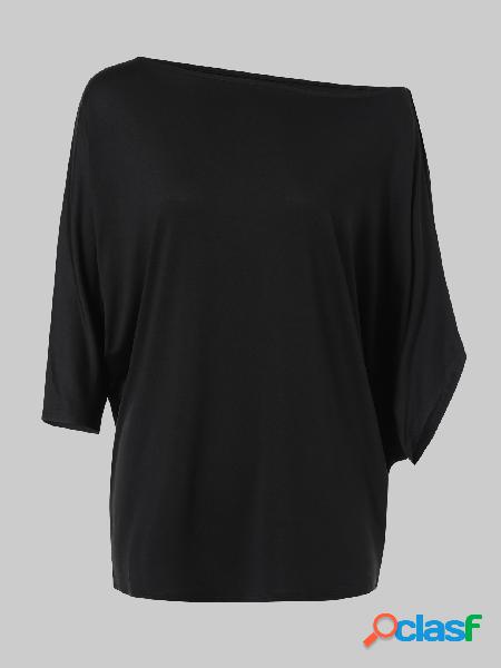 YOINS BASICS Black Plissado Design One Camiseta de ombro